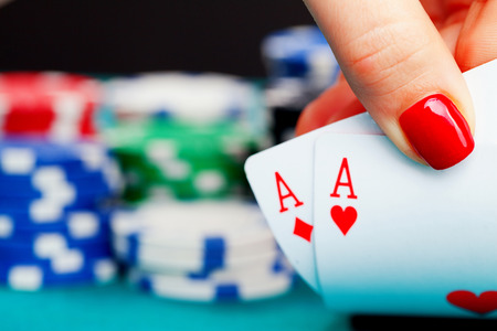 Two aces and gambling chipsの写真素材