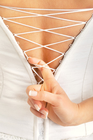 Young woman in a wedding dress, close upの写真素材