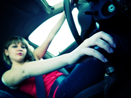 Woman in a carの写真素材