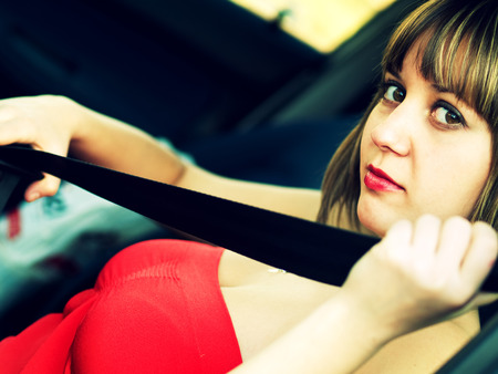 Pretty driver with seat beltの写真素材