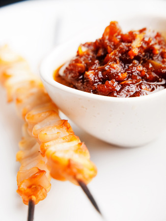 Shrimps skewers with teriyaki sauceの写真素材