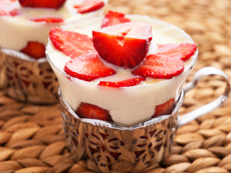 Panna cotta with strawberriesの写真素材