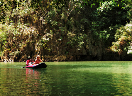 Pang Nga, Thailand - March 16, 2011 : Tourists kayaking in the hongs of Pang Nga Bay in the morning.のeditorial素材