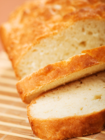 Slices of homemade bread with baking powder, close upの写真素材