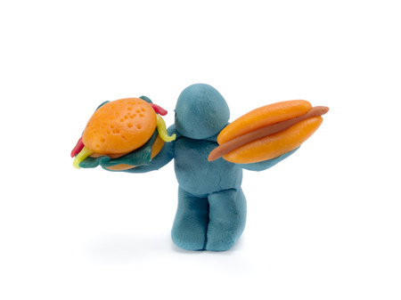Plasticine toy with a hamburger and a hot dogの写真素材