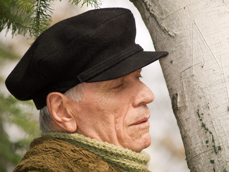 Senior man in the park, close upの写真素材