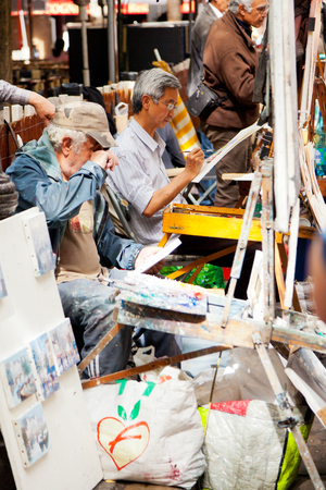 Paris, France - September 09, 2011 : Artists drawing paintings on the street of Monmartreのeditorial素材