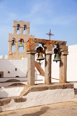 Church and bells on Patmos island, Greeceの写真素材