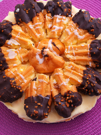 Homemade croissant cake with chocolate. Shot from above
