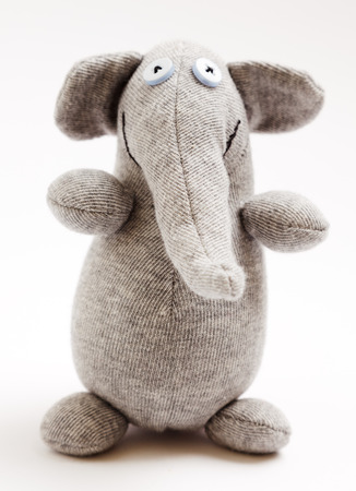 Elephant sock toy isolated on white backgroundの写真素材