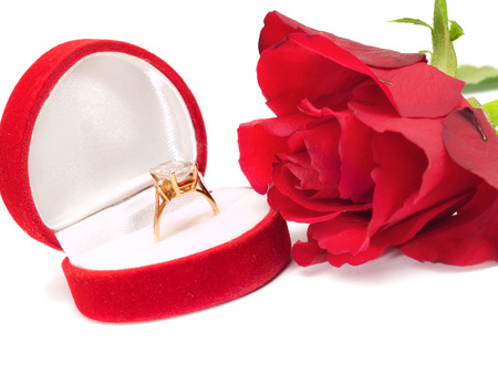 Engagement Ring with red roseの写真素材