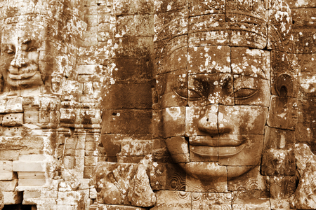 Bayon Temple in Angkor Thom, Angkor district, Siem Reap, Cambodiaの写真素材