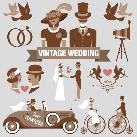 vintage wedding setのイラスト素材