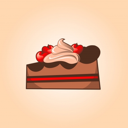 Piece of chocolate cake with cherry and creamのイラスト素材