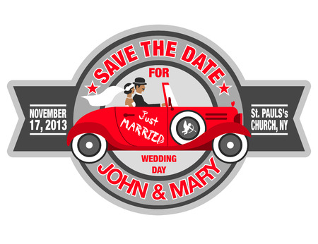 wedding invitation with bride and groom in retro car 2のイラスト素材