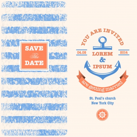 Nautical wedding invitation with designed nautical elements  Sailor themeのイラスト素材