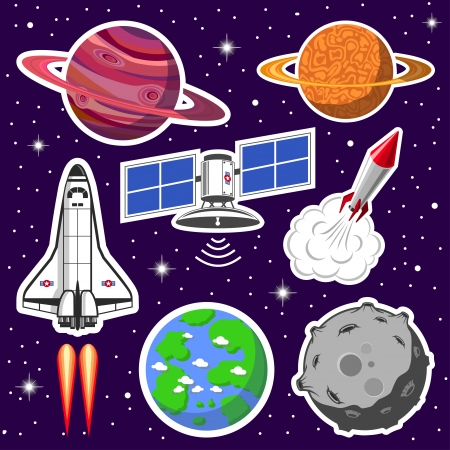 Collection of spaceships and planets, space themeのイラスト素材