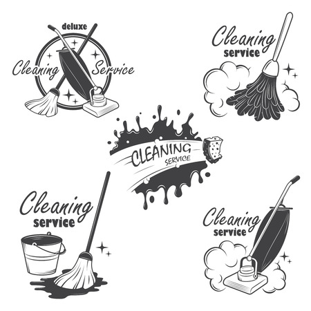 Set of cleaning service emblems, labels and designed elements  Also can be used as logos for your company or single project  All elements are 100  editable のイラスト素材