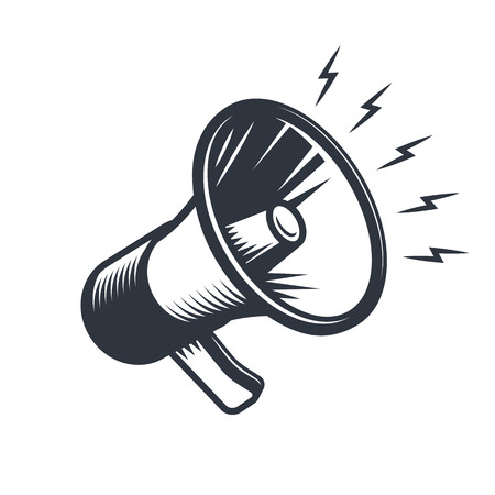 Illustrationn of megaphone. Monochrome style. isolated on white background.のイラスト素材