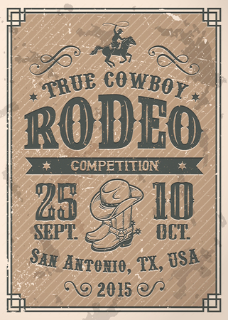 American cowboy rodeo poster with typography and vintage paper textureのイラスト素材