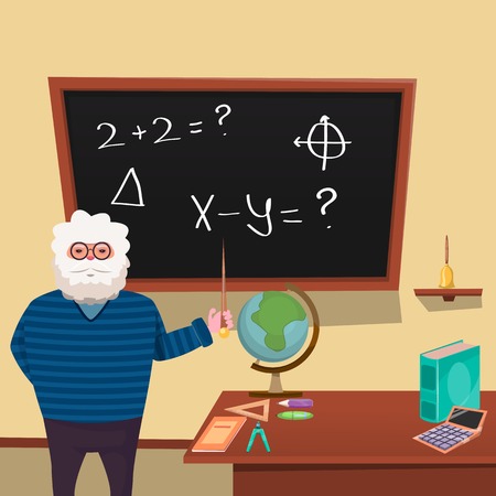 Education colored concept with teacher in classroom leading a lesson on the blackboard vector illustrationのイラスト素材