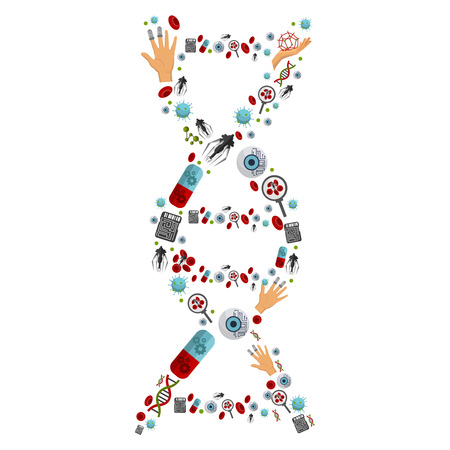 Nanotechnology icon flat set with many icons grouped in the form of DNA vector illustrationのイラスト素材