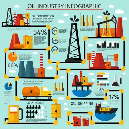 Oil industry infographic set step by step oil production from consumption to shipping vector illustrationのイラスト素材