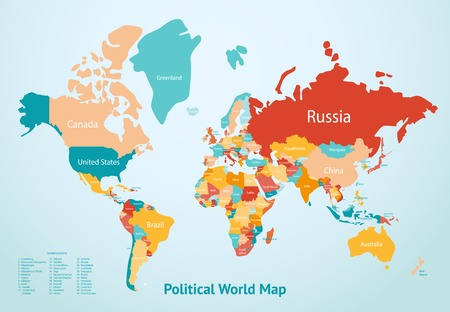 Earth map with countries divided by color and description of political world map vector illustrationのイラスト素材