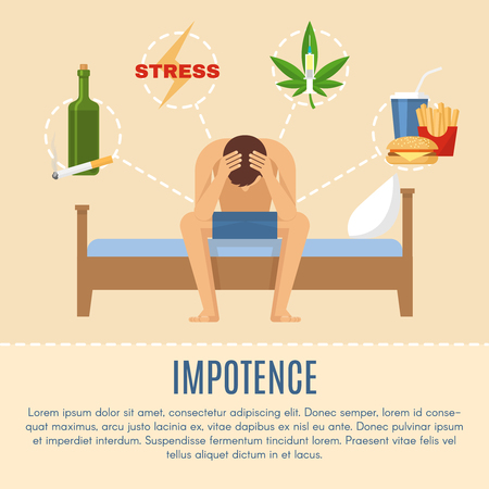 Man problem composition sad man sitting on the edge of his bed he had problems with potency vector illustrationのイラスト素材