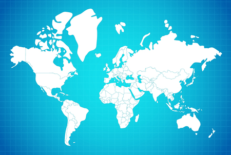 Earth map linear composition with country borders white on blue gradient background vector illustrationのイラスト素材
