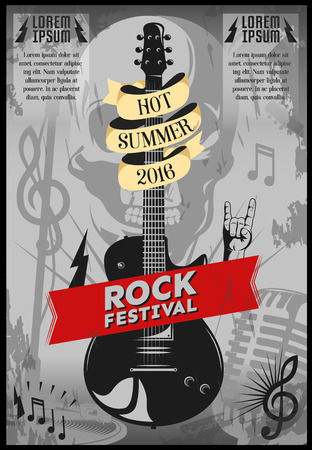 Music festival poster with guitar and headline hot summer 2016 rock festival vector illustrationのイラスト素材