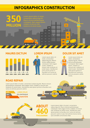 Construction colored infographic with descriptions of road repair construction and their percent ratio vector illustrationのイラスト素材