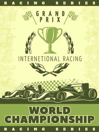 Racing green poster with sport cars and description of international racing world championship vector illustrationのイラスト素材