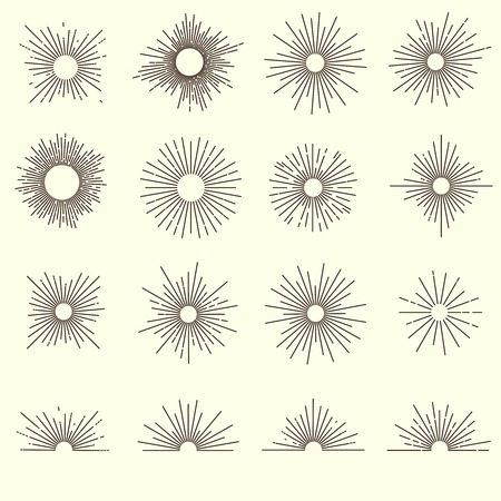 Sunburst monochrome design collection with rounds of different size short and long rays semicircles isolated vector illustrationのイラスト素材