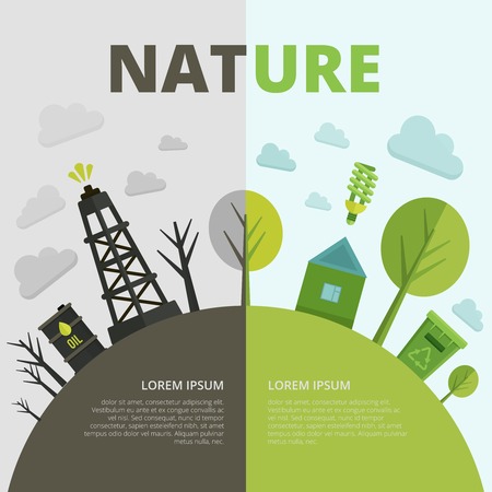 Planet ecology composition with pollution of environment in grey tones safe energy in green color vector illustrationのイラスト素材