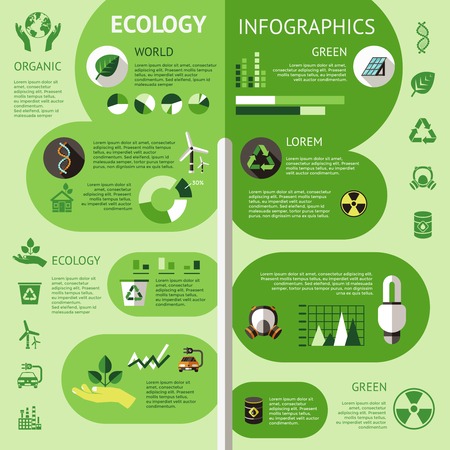 Ecology colored infographic with world green description charts and graphs ways to save the planet vector illustrationのイラスト素材