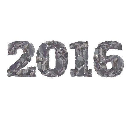 Natural stone number 2016 design of grey striped minerals of different shape on white background vector illustrationのイラスト素材