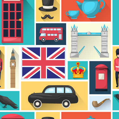 London seamless background pattern with shadowed square icon set with sights of the city vector illustrationのイラスト素材