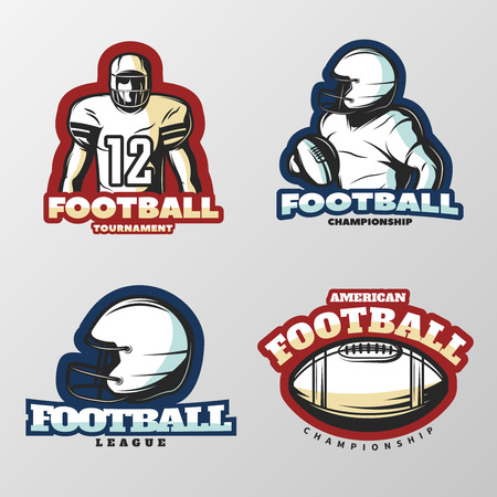 American football tournaments  with players and sports equipment on grey background isolated vector illustrationのイラスト素材