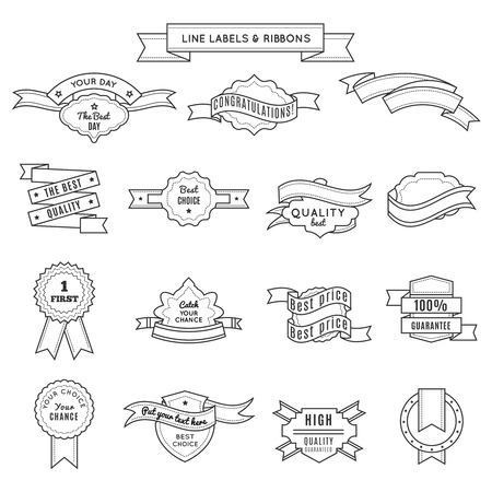 Design label set and ribbons in linear style for championship winner and the best quality and guarantee descriptions vector illustrationのイラスト素材