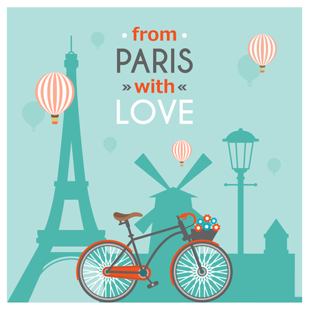 Light blue paris post card with multicolored headline from paris with love vector illustrationのイラスト素材