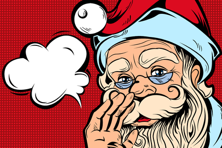 Speaking santa and blank speech bubble on red background with dot pattern comic style concept vector illustrationのイラスト素材