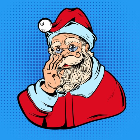 Santa claus comic style design with speaking man in red traditional costume on blue background illustrationのイラスト素材