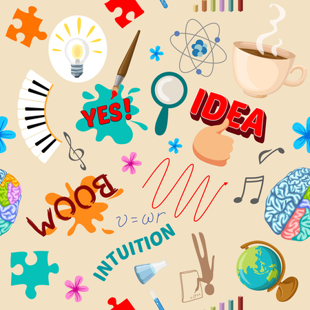 Colored creative brain seamless pattern with pieces of puzzle idea institution knowledge illustrationのイラスト素材