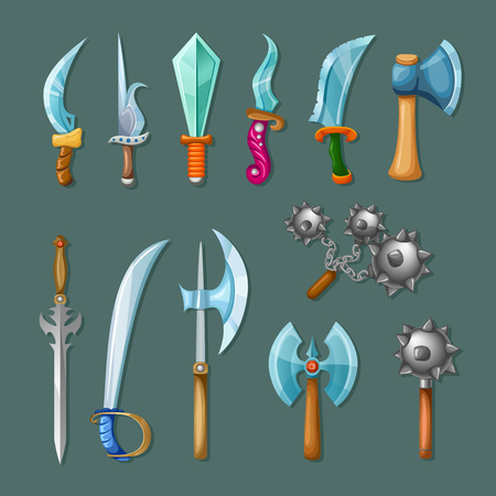 Set icon cartoon isolated and colored weapons for rpg games and design illustrationのイラスト素材