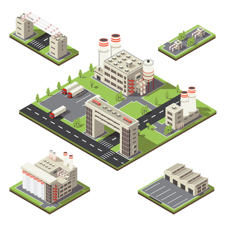Colored and isolated square 3d factory territory isometric composition with volumetric style illustrationのイラスト素材