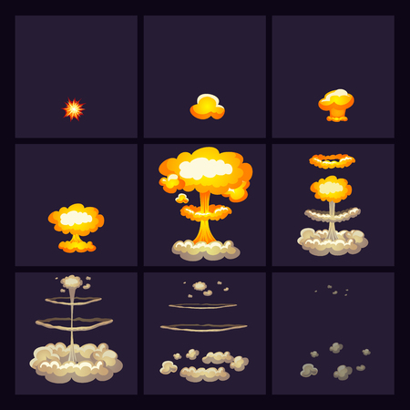 Explosion effects at various stages icons set with circles of smoke on dark background isolated illustrationのイラスト素材