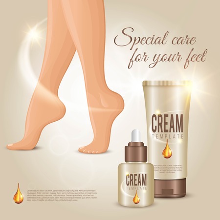 Special care for your feet female legs spa cream conceptual composition for advertisement with editable text illustrationのイラスト素材