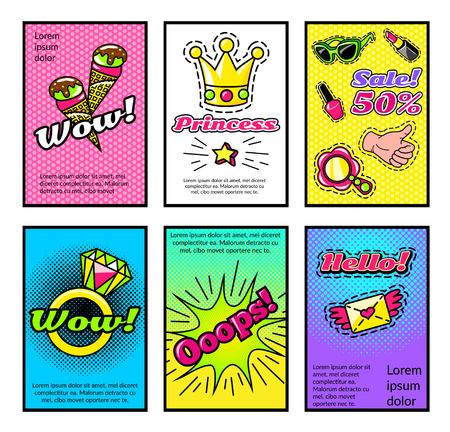 For Girls Comic Style Posters Setのイラスト素材