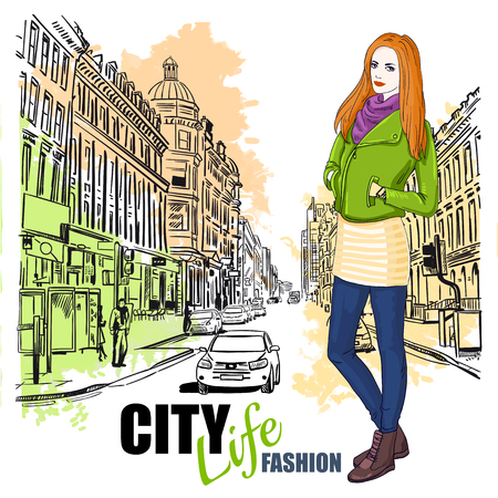 Sketch Fashion City Street Posterのイラスト素材